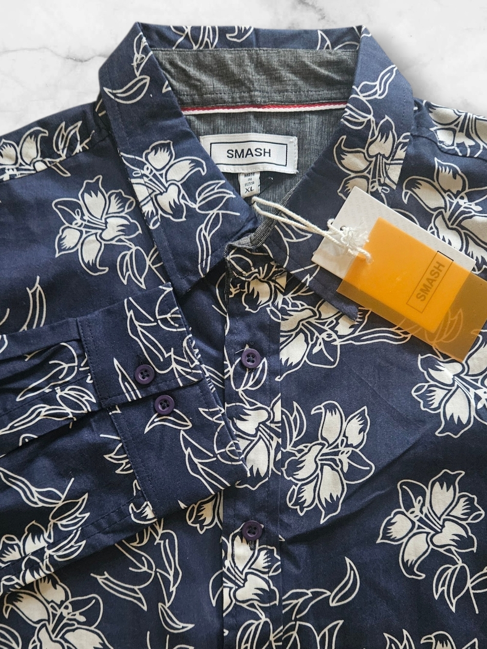 SMASH Floral Button Up Shirt XL Blue Cotton Hawaiian Casual NWT